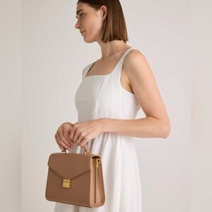 Quince Italian Leather Top Handle Crossbody Satchel Cappuccino Brown Tan NEW